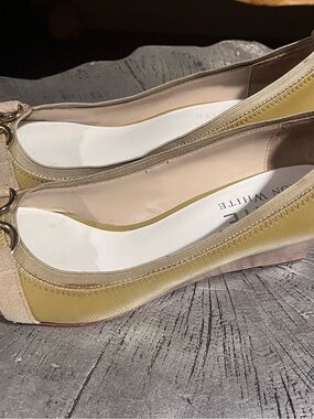 Neutral Beige & Yellow Wedge Flats by Ron White